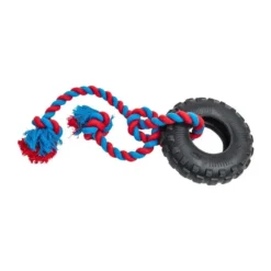 All Day Tough Tyre Chew With Rope Dog Toy Black S