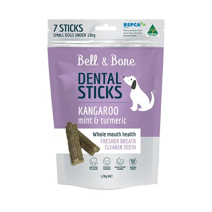 Bell & Bone Dental Stick Roo Mint Turmeric Dog Treat 3 Bell & Bone Dental Stick Roo Mint Turmeric Dog Treat